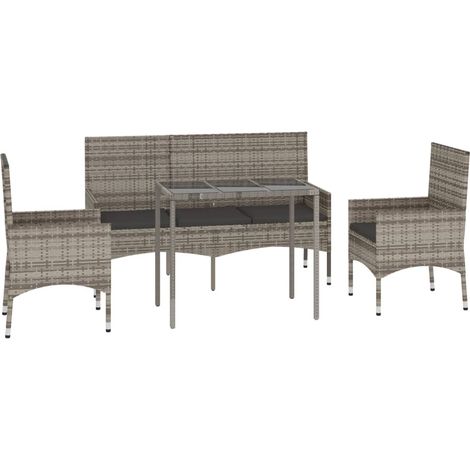 Mobili da giardino mobili da esterno Set di mobili da 4 pezzi con cuscini grigi in resina intrecciata 020016139