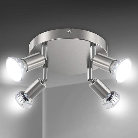 led Ceiling Light Rotatable, 4-way Round Led Ceiling Spotlight, 110mm (includes 2x4w Gu10 Led Bulb, 450lm, Cool White) Led Ceiling Light For Kitch (1/5)
