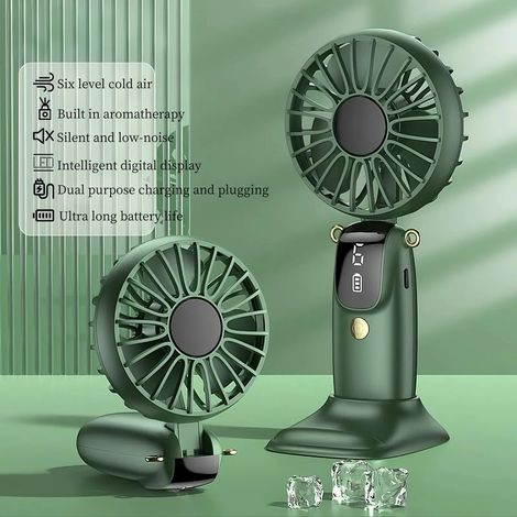 Mini ventilateur portable à main/ventilateur collier, batterie rechargeable USB, support de téléphone pliable, avec pales d'aromathérapie-AquaForge (1/5)