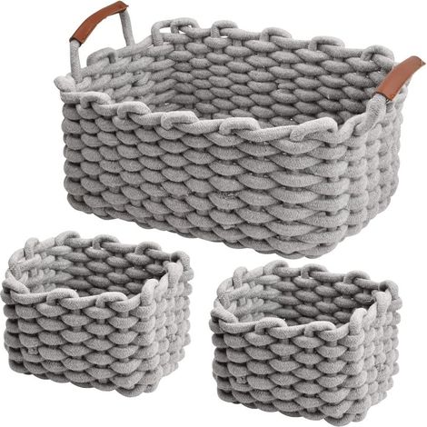 TRADE SHOP - Set 3 Cestini Intrecciati Corda Cesto Porta Oggetti Organizza Decora Casa 10635 - (1/5)