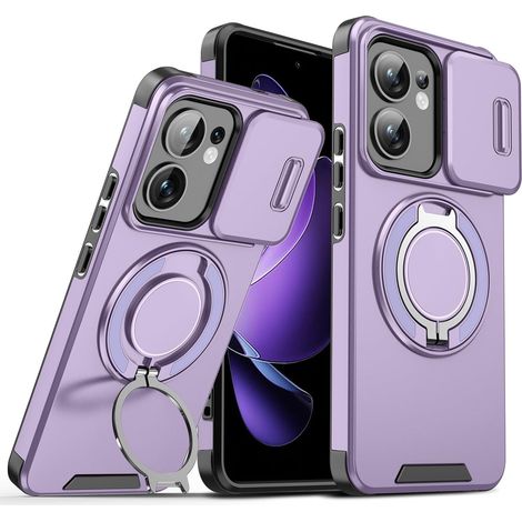 Coque pour Oppo Reno 13 FS (Oppo Reno 13F 5G/4G), Texture Mate Militaire Antichoc Rigide PC Housse Silicone TPU Bumper Étui avec Support pour Magnétique Bague et Caméra Couvercle (Violet) (1/5)