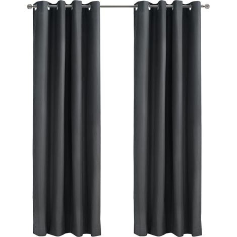 Lot de 2 rideaux occultants isolants, rideaux à œillets, pour salon et chambre, 140x175 cm (gris foncé) (1/5)