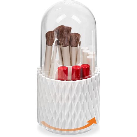 1 Organisateur Maquillage Rotatif, Base 360 Degrés, Couvercle Acrylique, Rangement Pinceaux, Pour Salle De Bain