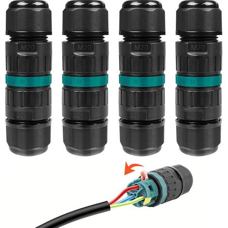 Connettori per cavi, 4 pezzi, connettori per cavi IP68, scatola di derivazione impermeabile per cavi a 2/3 vie, sezione del filo 9-12 mm², scatola di derivazione impermeabile (1/5)
