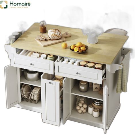 weiß Küchenwagen aus MDF mit Stauraum 121 x 69 x 89 cm HOMAIRE (1/5)