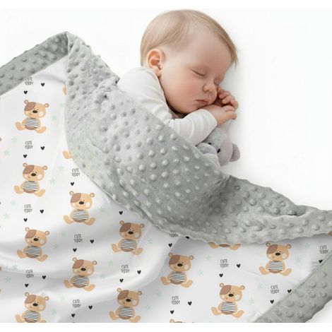 Couverture bébé Minky, coton, double face, 75 x 50 cm, fine - motif ours en peluche (1/5)