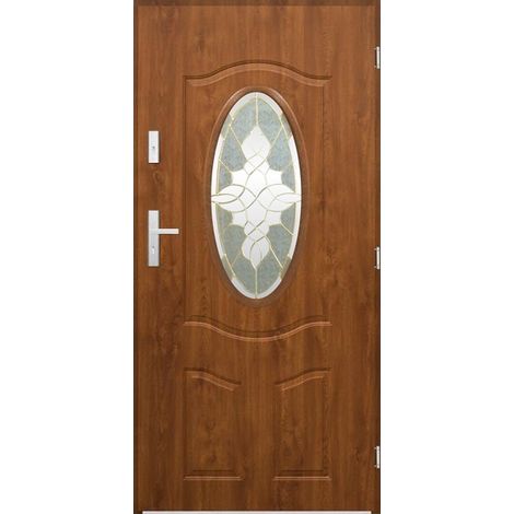 Porte d'entrée LIBERAL 90 cm en acier inoxydable en 2 coloris - Couleur: Chêne doré - Poignée et serrure : Sans - Poussant: Gauche