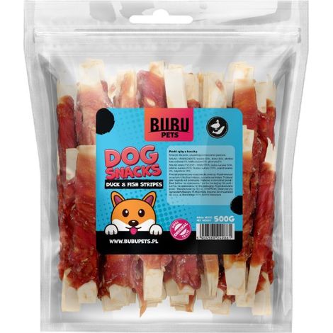 Bubu Pets  Snack per cani  Confezione da 0,5 kg - Strisce di merluzzo avvolte in anatra  500 g