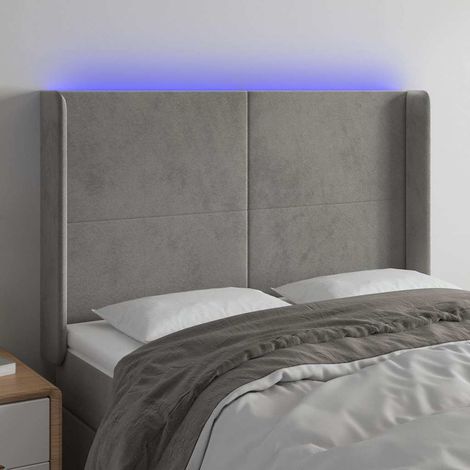 vidaXL Cabecero con LED de terciopelo gris claro 147x16x118/128 cm (1/5)