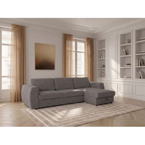 BOBOCHIC - Canapé d'angle réversible convertible coffre HUGO ouverture express tissu texturé Réversible 140x190 Gris foncé (1/5)
