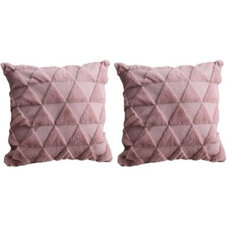 Lot de 2 housses de coussin nordique réversibles en peluche, 45x45 cm, rose, pour salon, canapé, bureau. (1/3)