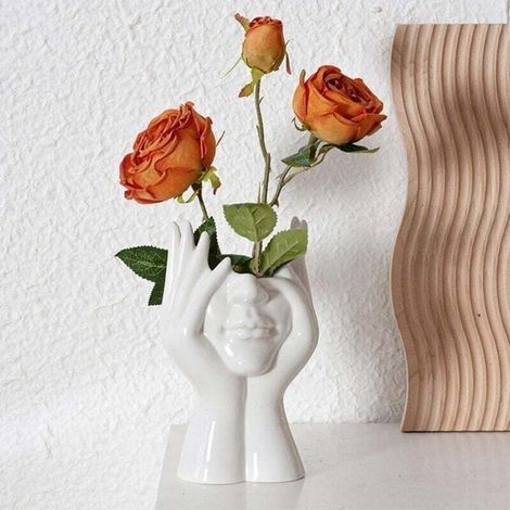 Vase Céramique Visage Féminin Style Scandinave Minimaliste Moderne Pot Busteflore Décoratif 18cm (1/4)