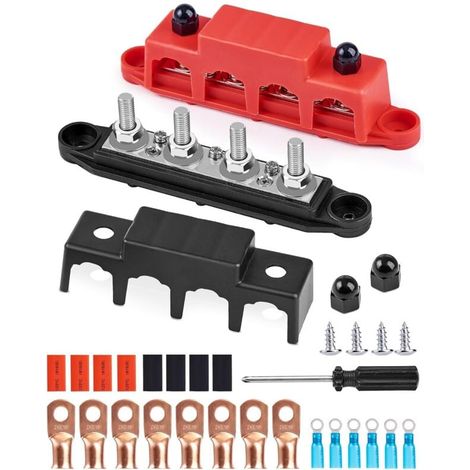 Bloc de Distribution bloc de 12V-48V DC BusBar 250A avec 4 x M8 Boulons,Barres de Distribution D'énergie 5/16",Bloc de Connexion de Batterie pour Voitures, Camping-Cars, navires, Yachts (M8)