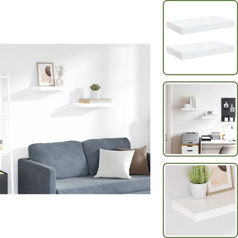 Schweberegale 2 Stk. Hochglanz-Weiß 40x23x3,8 cm MDF - Schweberegale - Wandregale - Regalset - Wohnwandgestaltung - Dekorationsideen (1/5)