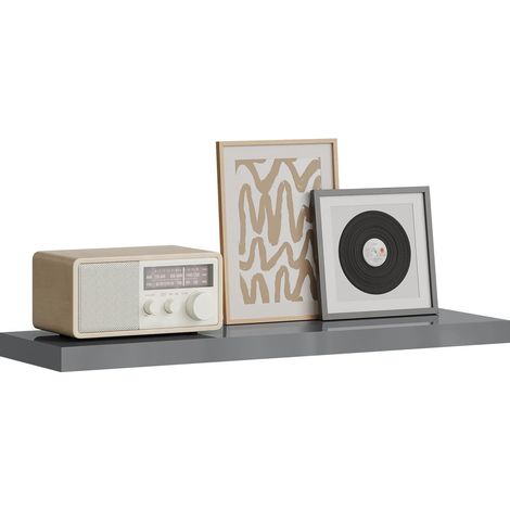 WOLTU 1x Wandregal, Schweberegal MDF Wandboard mit Metallhalterung, für Küche Badezimmer Wohnzimmer Schlafzimmer, 80x22,9x3,8 cm, Hochglänzend Grau