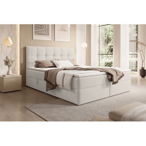 Boxspringbett Schlafzimmerbett ARTURO 200x200cm Stoff Freya Altweiß (1/4)