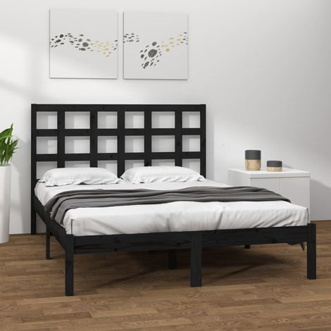 Cadre De Lit Moderne: King Size - Lit Double - Noir Bois de pin massif 200x200 cm Chic-239259 (1/4)