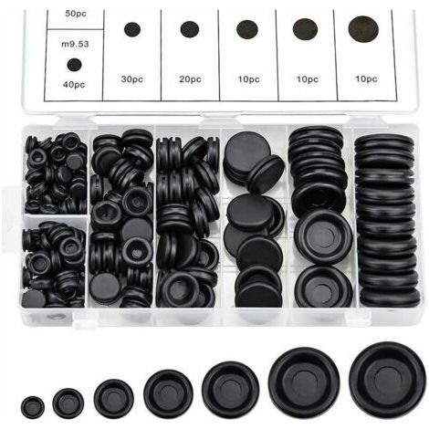 170Pcs Passe Fil Caoutchouc Assortiment Oeillet Bouchons en Caoutchouc Kit de Joint de Bague de Fil Électrique avec Boîte de Rangement pour Voiture Tuyau D'eau Pompe 7 Tailles Noir,Superma (1/3)