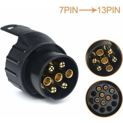 Adaptateur prise remorque 7 vers 13 broches, connecteur fiche attelage 7 pole à 13 pin, pour voiture, tracteur, caravane (1/4)