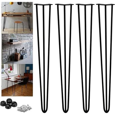 Ensemble de 4 pieds de table en épingle à cheveux en métal 28 pouces / 71cm de hauteur 3 pieds meubles pieds bricolage table basse, bureau, table de chevet ou chaise, noir