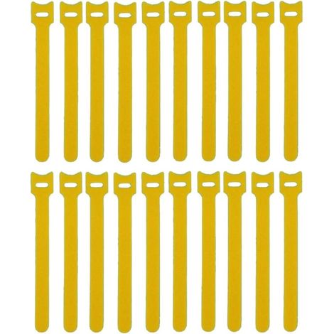 20 gelbe Klettstreifen, 12 x 150 mm, doppelseitig, selbstklebend, wiederverwendbar, verstellbare Kabelbinder zur Kabel- und Drahtorganisation