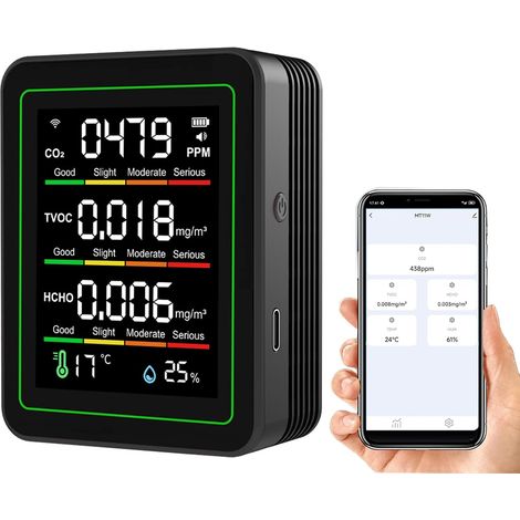 Multifunktionales Luftqualitätsmessgerät, 4-in-1 Hcho Tvoc PM2.5 PM10 LCD-Anzeige, Tischgerät, USB-aufladbar, für die Innenraumluftqualität, für Zuhause, Auto, Zelt usw. (1/5)