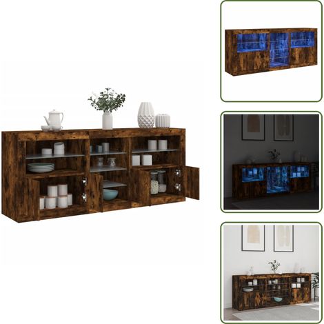Meuble d'entrée - vidaXL Buffet avec lumières LED chêne fumé 181,5x37x67 cm - Bois d'ingénierie (1/5)