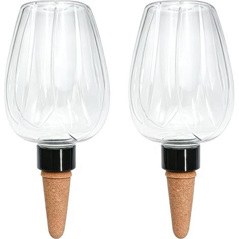 Oya Arrosage - Lot de 2 - Verre et Liège - Irrigation Lente - Jardin Intérieur Extérieur - 350ml (1/5)