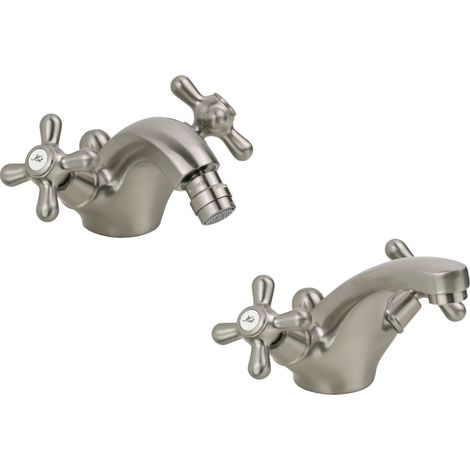Set Rubinetti per lavabo e bidet doppia leva in acciaio antico Gattoni Calypso KITCALY1A0