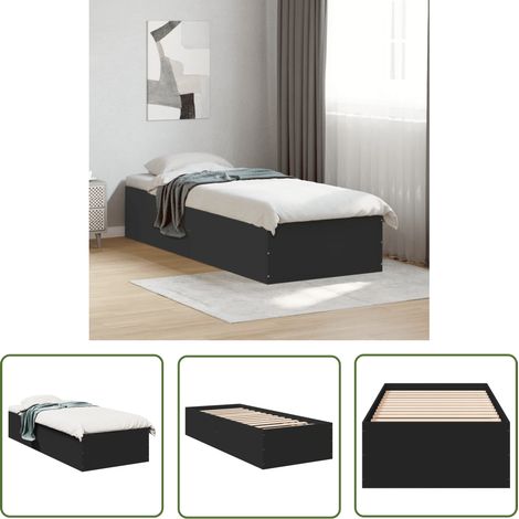 The Living Store Cadre de lit sans matelas noir 100x200 cm - Cadre De Lit - Lit Double - Lit En Bois - Meuble De Chambre - Literie (1/5)
