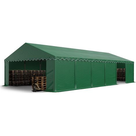 TOOLPORT Tendone deposito 6x12 m PVC 750 N verde scuro tenda capannone telaio perimetrale e rinforzo del tetto