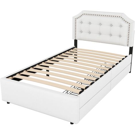 Cama tapizada 90 x 200 cm con 2 cajones, beige claro (1/5)