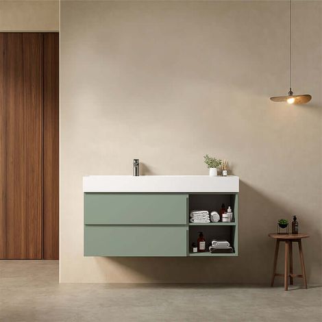 Mobile bagno sospeso 120 cm Verde Salvia Lavabo a Sinistra in Resina Senza Specchio - Fiji Paint Plus (1/4)