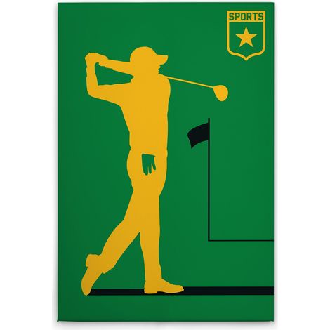 Leinwandbild Retro Golfspieler M1-No.50867 - Kunstdruck auf Leinwand in Grün Gelb - Wandbild 60 x 90 cm (1/5)