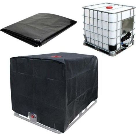 Water Tank Cover/Protective Tarpaulin for IBC Tanks - Black - Top Lid and Valve Not Obstructed - for 600L Tanks - IBC Tank Cover - Anti-Slip Fabric 120x80x100cm