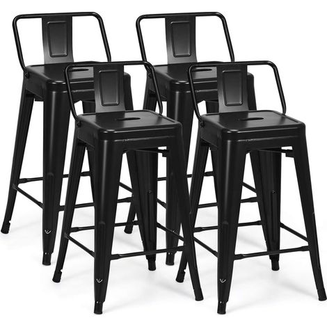 COSTWAY Set di 4 Sgabelli da Bar da 62 cm, Impilabile Sedie da Cucina Alto, in Metallo, con Schienale Rimovibile, Poggiapiedi, Design Industriale (Nero) (1/5)