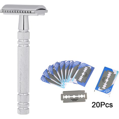 Maquinilla de afeitar de doble filo, maquinilla manual tradicional con 20 cuchillas, kit de afeitado para hombre