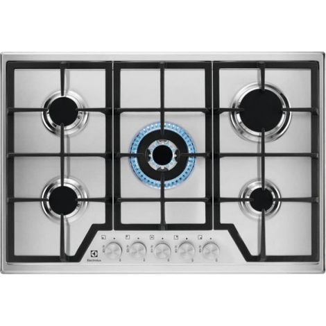 Plaque de Cuisson - Table a GAZ ELECTROLUX KGS7536SX - encastrable - 5 foyers - L 75 x P52cm - Inox - Grilles en fonte (1/5)