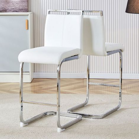 Chaise lot de 2 pièces style nordique simili cuir blanc pieds métal argenté (1/5)
