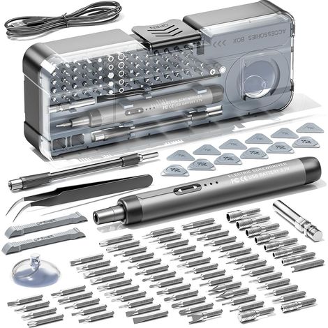 Set de Tournevis Électrique Mini 68 en 1 Sans Fil : 68 Embouts de Précision, Lumière LED Intégrée, Tournevis Magnétique Électrique, Kit de Réparation pour Ordinateur, RC et Électronique (1/5)