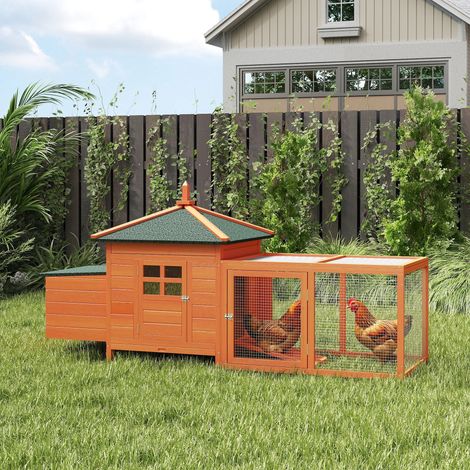 Gallinero de Madera Exterior Jaula para Gallinas con Nidos Corral Bandeja Extraíble Tapa Abatible 196x76x97 cm Naranja (1/5)