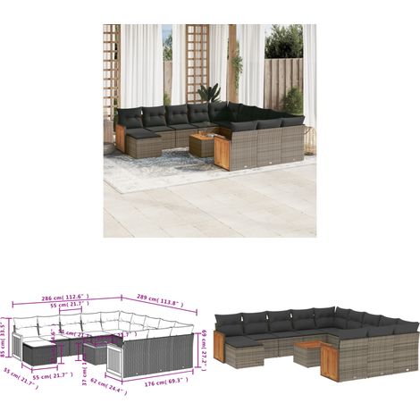 13-tlg. Garten-Sofagarnitur mit Kissen Grau Poly Rattan - Gartenmöbel - Esstischgarnitur - Lounge Set - Outdoor Möbel - Rattan Gartenmöbel - Home & Living (1/3)