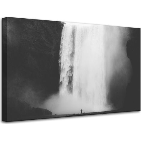 Leinwanddruck Schwarz-Weiß-Wasserfall 80x50 cm
