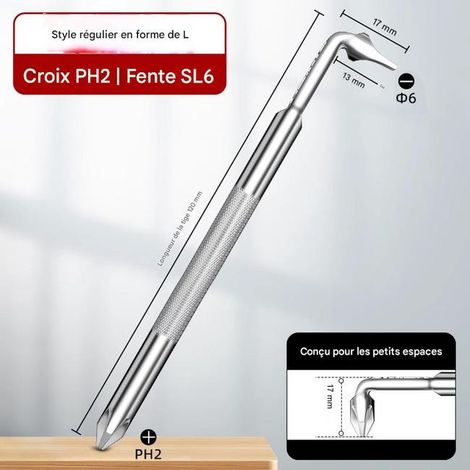 Tournevis magnétique puissant coudé en forme de L cruciforme standard PH2 x plat SL6 double test avec la réparation de qualité industrielle (1/5)