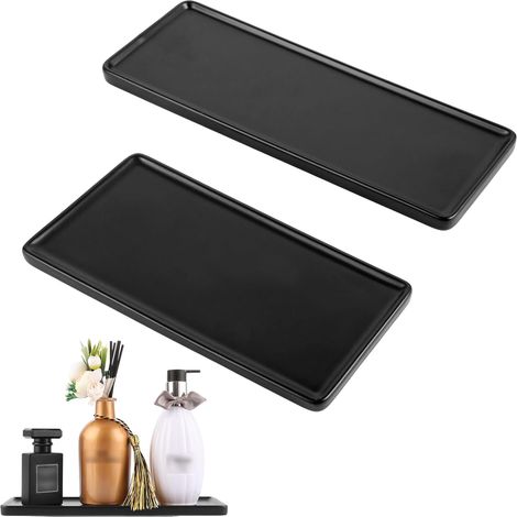 2 Pièces Plateau Céramique Noir, Résistant Humidité, Bords Arrondis, Pour Salle De Bain Et Cuisine (1/5)