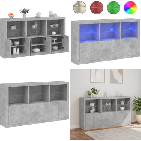 Sideboard mit LED-Leuchten Betongrau 181,5x37x100 cm - Modernes Sideboard - Beton Grau - LED Beleuchtung - Wohnzimmermöbel - TV Stand - Home & Living (1/5)