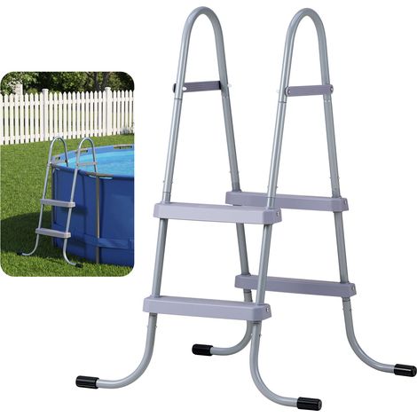 VEVOR Escalera para Piscina Desmontable de 2 Peldaños Capacidad 136 kg, Escalera de Seguridad de Acero al Carbono Antideslizante con Pasamanos Ergonómicos, Patas de Goma para Piscina Elevada de 83,8cm