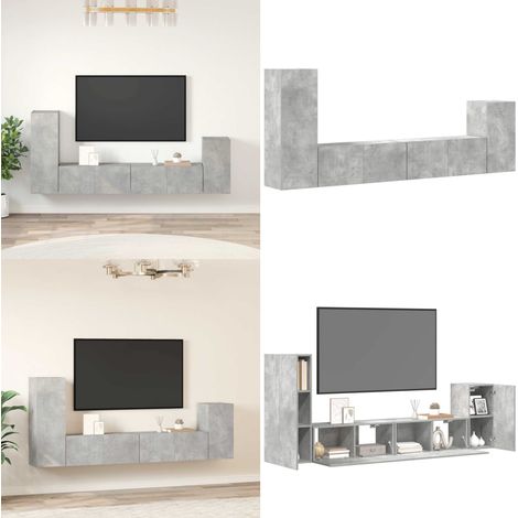 Ensemble de meubles TV 4 pcs Gris béton Bois d'ingénierie - Meuble Tv - Meuble Téléviseur - Ensemble Meuble Tv - Design Mural - Rangement - Home & Living (1/5)