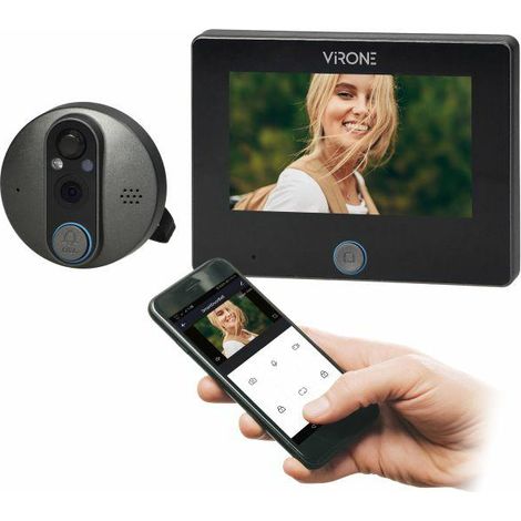 Visor electrónico para puertas Orno 4,3" OR-WIZ-1109, cámara con pantalla LCD, integración con Tuya Smart, sensor de movimiento, grabación en tarjeta microSD.