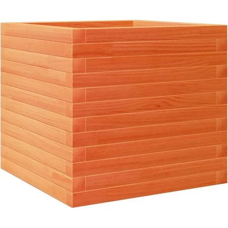 Pot de fleurs ciré marron, dimensions 50x50x45,5 cm, en bois de pin massif. (1/5)